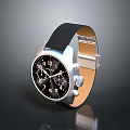 Stylish Classic Wristwatch Timepiece With Black Chronograph Dial Silver Case And Black Leather Strap