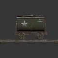 Vintage Military Railway Cart With Star Symbol Rifle On Metal Tracks