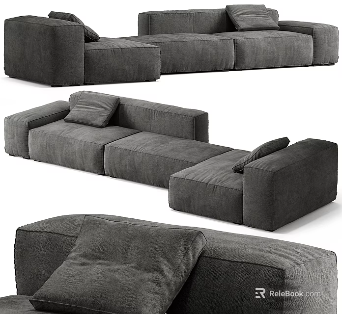 Modern Gray Fabric Sectional Sofa With Modular Design And Comfortable Cushions 3d model 