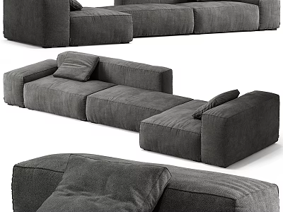 Modern Gray Fabric Sectional Sofa With Modular Design And Comfortable Cushions 3d model