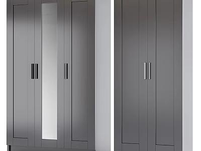Gray Dresser With Mirror And Metal Handles For Bedroom Storage Furniture 3d model
