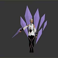 Fantasy Female Character With Silver White Hair Purple Crystal Wings And White Outfit
