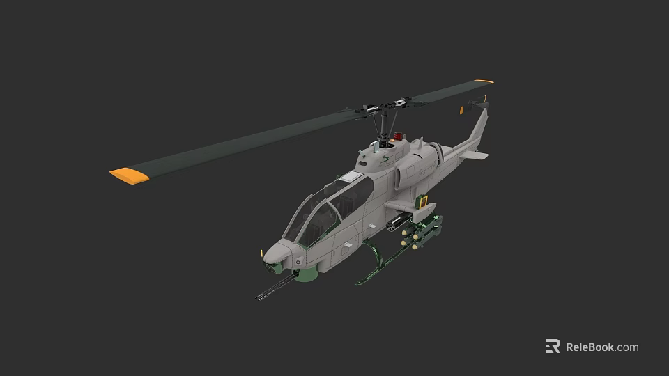 Green Military Attack Helicopter Equipped With Rotor And Mounted Weapons 3d model 