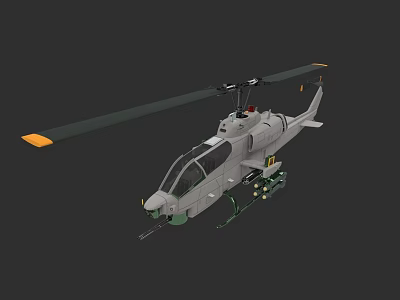 Green Military Attack Helicopter Equipped With Rotor And Mounted Weapons 3d model