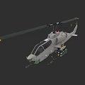 Green Military Attack Helicopter Equipped With Rotor And Mounted Weapons