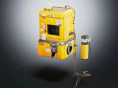 Yellow Commercial Industrial Equipment With Control Panel And Attached Cylindrical Accessory 3d model