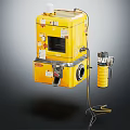 Yellow Commercial Industrial Equipment With Control Panel And Attached Cylindrical Accessory