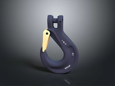 Industrial Heavy Duty Lifting Hook Dark Blue With Yellow Latch And WITRICK T80 Marking 3d model