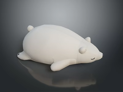 Soft White Polar Bear Plush Pillow in Lying Position on Dark Background 3d model