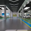 Modern Car Dealership Showroom With Multiple Cars Display Screens And Tables Chairs