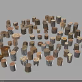 Assorted Wooden Tree Stump Stools With Natural Texture And Various Designs 3d model