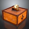 Wooden Storage Box With Brass Skull Decor And Fleur De Lis Symbol