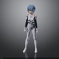 Anime Character With Blue Hair In White Bodysuit Colorful Stripes And Symbol