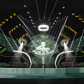 Modern Stage Design Featuring Decorative Wings Central Ornament Green Gold Lighting 3d model