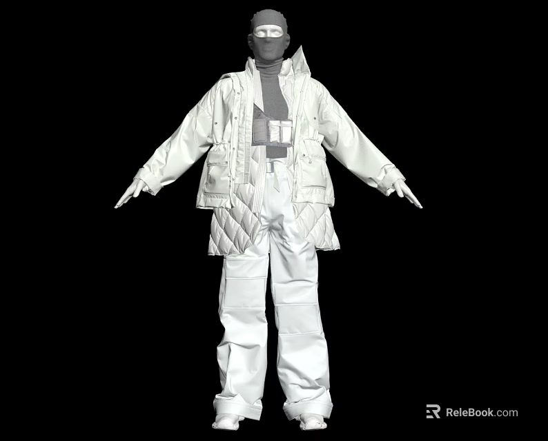 Modern White Outfit Featuring Layered Jacket Padded Vest And Straight Pants 3d model 