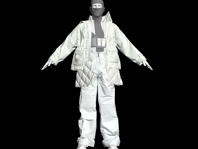 Modern White Outfit Featuring Layered Jacket Padded Vest And Straight Pants 3d model