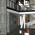 Modern Double Level Clothing Store With Slide Art Decor Gray Walls And Black Railings