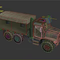 Camouflage Painted Military Truck With Canvas Covered Cargo Area Mounted Weapon And Six Wheel Design
