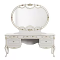 Elegant White Dressing Table With Ornate Floral Carvings Drawers And Round Mirror