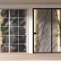 Indoor Sliding Doors With White Black Frames Grid And Geometric Pattern Glass And Plants 3d model