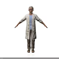 Elderly Man In White Long Coat Blue T-shirt And Brown Pants With Arms Outstretched