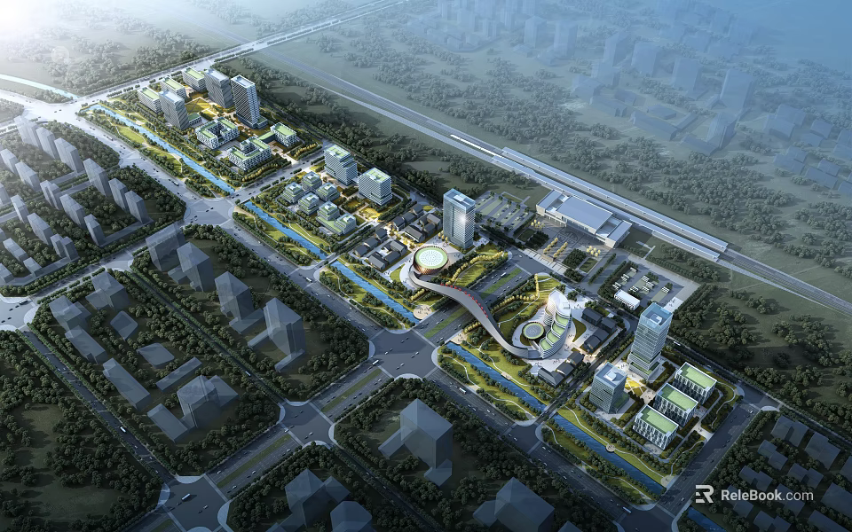 Aerial Urban Planning Design With Building Clusters Road Networks And Green Spaces 3d model 