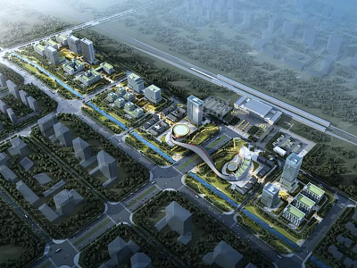 Aerial Urban Planning Design With Building Clusters Road Networks And Green Spaces 3d model