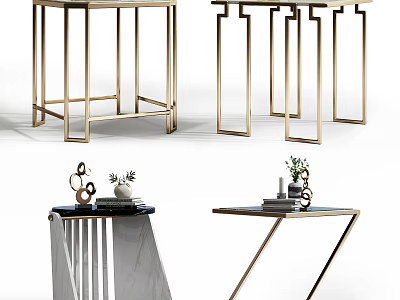 Modern Side Tables With Gold Metal Frames And Sleek Marble Tops For Living Room Decor 3d model