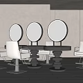 Modern Dining Table And Chairs Set With Round Mirrors In Minimalist Interior Space 3d model