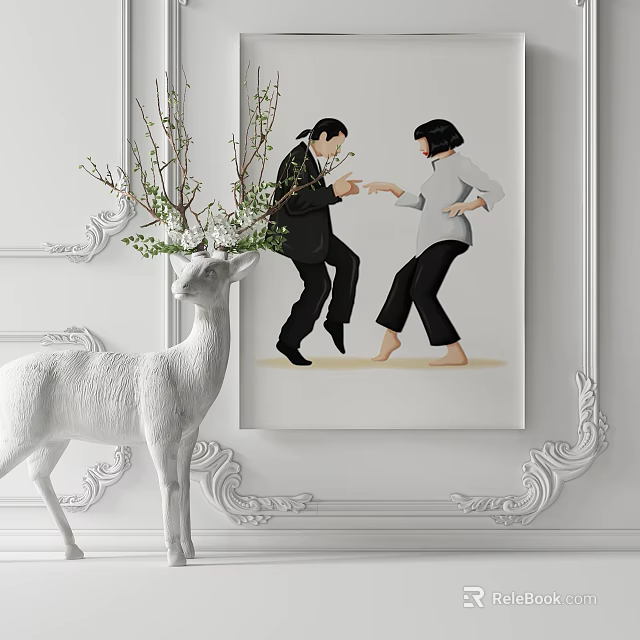 Figure Painting Of Two People Interacting In Elegant Interior Space 3d model 