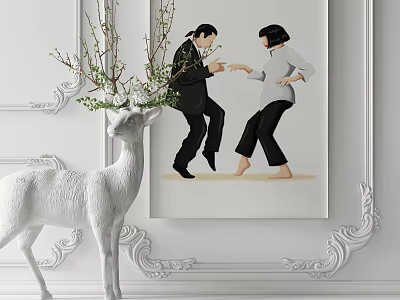 Figure Painting Of Two People Interacting In Elegant Interior Space 3d model