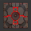 Mechanical Cube With Red Glowing Lines Intricate Geometric Patterns Metallic Surface And Futuristic Design