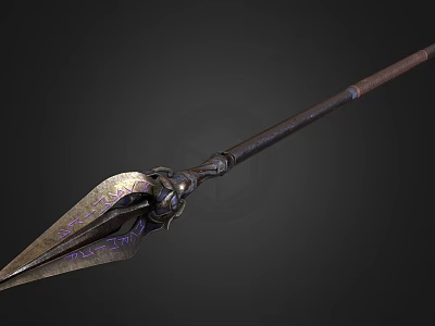 Medieval Fantasy Spear Weapon With Ornate Metal Head And Wooden Shaft Purple Accents 3d model