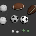Various Sports Balls Including Volleyballs Soccer Balls Footballs and Golf Balls on Dark Reflective Surface