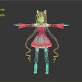 Cat Ears Green Eyes Game and Movie Character With Long Purple Hair Purple Pink Dress