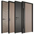 Modern Hinged Door With Wooden Herringbone Texture And Black Slim Frame 3d model