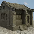 Ancient Traditional Architecture With Brick Structure Tile Roof Lattice Windows Stone Steps And Wooden Door