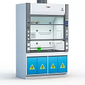 Laboratory Fume Hood With Control Panel Blue Cabinet Doors And Warning Signs