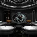 Modern KTV Lounge Interior With Stylish Sofas Circular Decorative Painting And Ambient Lighting 3d model