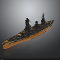 Detailed Battleship Model Watercraft With Orange Hull Black Superstructure And Turrets