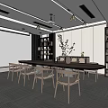 Modern Office Interior Design With Long Table Surrounding Chairs Side Bookshelves And Decorative Plants
