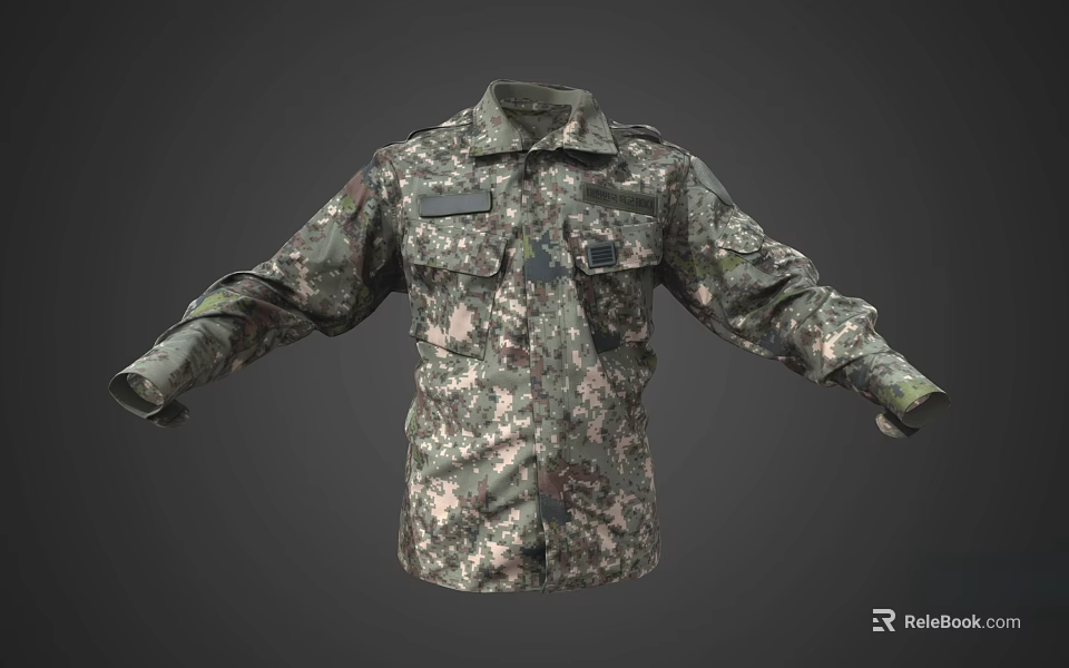 Camouflage Military Jacket With Long Sleeves Multiple Pockets And Tactical Design 3d model 