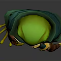 Anthropomorphic Green Frog Adventurer Character With Green Cloak Brown Armor And Dagger Standing