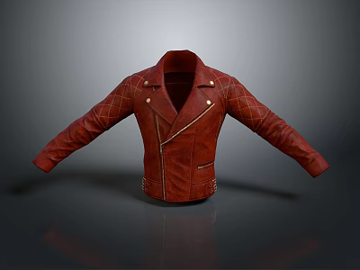 Stylish Red Leather Jacket With Diamond Stitch Design And Metal Buttons Detail 3d model