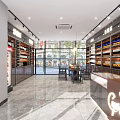 Modern Liquor Store Interior With Wine Shelves Display Cabinets Marble Floor And Tables