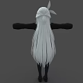 Cute Game Anime Character With White Long Hair Rabbit Ear Accessory And Black Dress