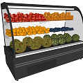 Fruit Display Refrigerator with Fresh Strawberries Oranges Blueberries and Watermelons in Layered Glass Door Design