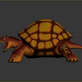 Colorful Turtle with Orange Yellow Shell and Red Green Patterned Body in 3D Rendered Illustration
