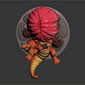 Pink Haired Game Movie Character Holding Orange Dragon Dark Clothes and Brown Boots on Base
