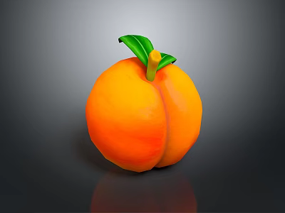 Fresh Juicy Ripe Orange Peach With Green Leaves On Gray Background 3d model